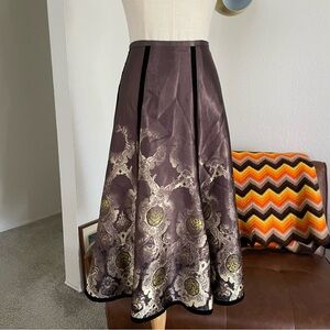 Apostrophe Boho Twee Printed Velour Trim Satin Skirt